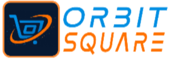 Logo of Orbit Square with a shopping cart and orbit design on a dark blue background